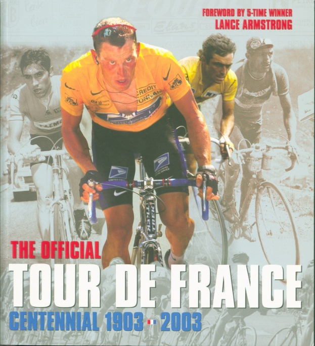 Offizielles Tour-de-France-Jubiläumsplakat (1903-2003) mit einer Gruppe von Radfahrern und Text.
