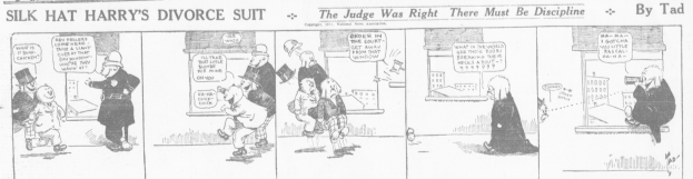 Cartoon-Illustration eines Mannes in einem schwarzen Anzug und einer Frau in einem eleganten Kleid mit einem schwarzen Schal, beide mit ernster Miene während einer Scheidungssache, mit dem Text "Scheidungssache" angezeigt.