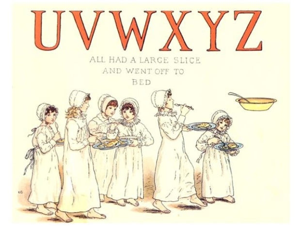Menschen mit Tellern voller Essen in den Händen, mit einer Schüssel und einem Löffel auf der rechten Seite.