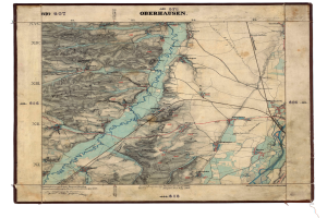 Ein detailliertes topografisches Kartenbild von Oberhausen, Deutschland, auf einem weißen Hintergrund, das geografische Merkmale wie Berge, Flüsse und Städte zeigt, mit informativem Text.