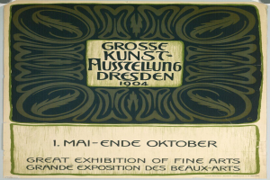 Plakat für die Große Ausstellung der Schönen Künste auf der Großen Ausstellung der Schönen Künste in Dresden, Deutschland, 1904, mit fettem Text, der das Ereignis ankündigt.