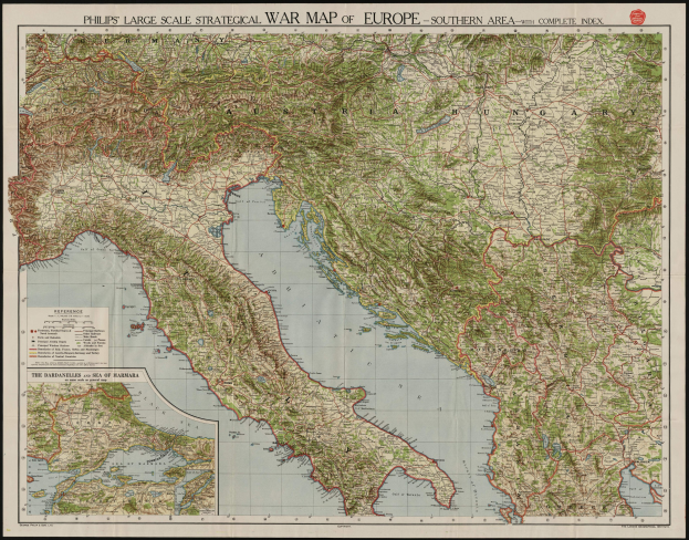 Ein detailliertes großes strategisches Kriegslandkarte von Europa mit schwarzem Rand, das verschiedene Länder und Regionen während des Krieges zeigt.