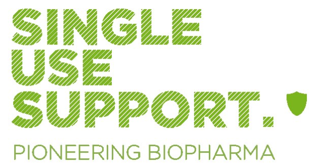 Weißer Hintergrund mit fettem grünen Text, der "single use support pioneering biopharma" gegen den weißen Hintergrund liest.