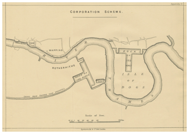 Ausführliche alte Karte von London, die das Corporation-Schema hervorhebt, einschließlich Straßen, Gebäuden und Sehenswürdigkeiten mit erklärendem Text.