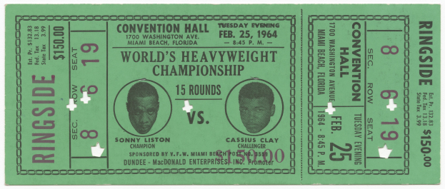 Grüne Eintrittskarte für die Weltmeisterschaft im Schwergewicht mit gedrucktem Text und Zahlen.