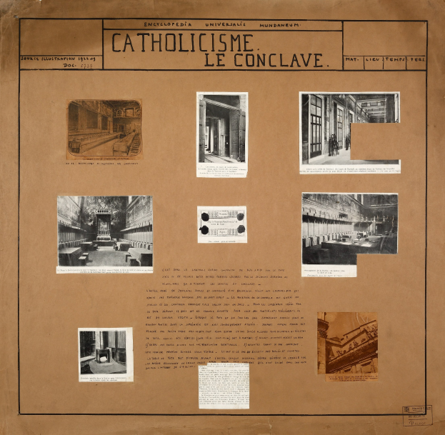 Ein Buch mit Bildern und Texten, das die Geschichte der katholischen Kirche dokumentiert, darunter Bilder von ihren Rumen, Gngen und erhaltenen Artefakten.