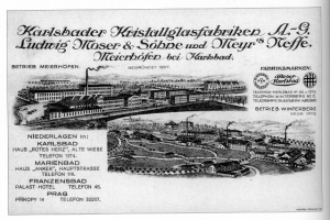 Schwarz-weiß-Anzeigenillustration von Karlsbad, Deutschland, zeigend Gebäude, Bäume, Straßen und eine Brücke mit begleitendem Text.