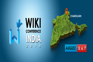Ein detaillierter Kartenausschnitt von Indien, der den Standort von Chandigarh hervorhebt, mit der prominenten Anzeige des Textes "Wiki Conference India 2016" in fetter Schrift.