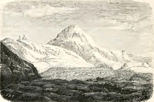 Schwarz-weißes Fine-Art-Druck des Schweizer Alpen mit schneebedeckten Gipfeln und dem Text "Schweizer Alpen, Schweiz" unten.