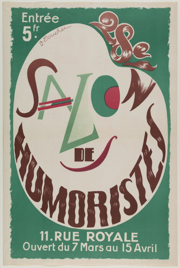 Plakat, das eine Humoristen-Salon-Veranstaltung in Paris ankündigt.